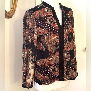 Soft Surroundings Black & Red Paisley Velvet Blouse M